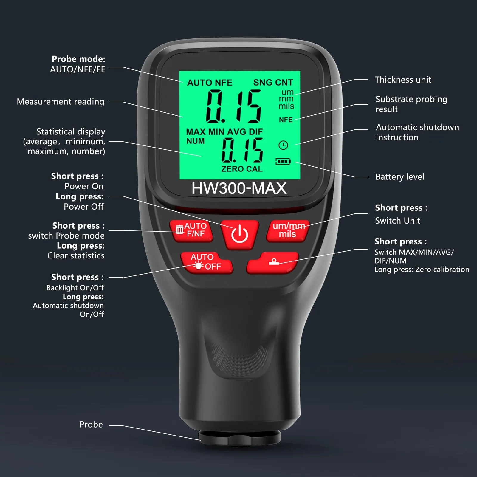1Set HW300-MAX Coating High Pr - огляд і ціна Paint Thickness Gauge